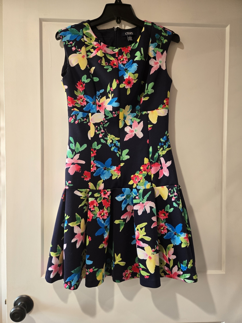 CHAPS Women's Navy Floral Fit-and-Flare Dress